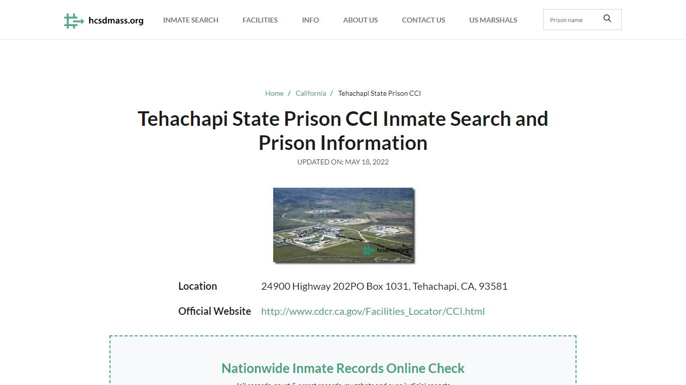 Tehachapi State Prison CCI Inmate Search, Visitation, Phone no ...
